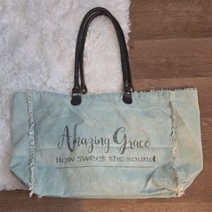 Vintage Addiction Amazing Grace Blue Tote Bag Leather Hsndles